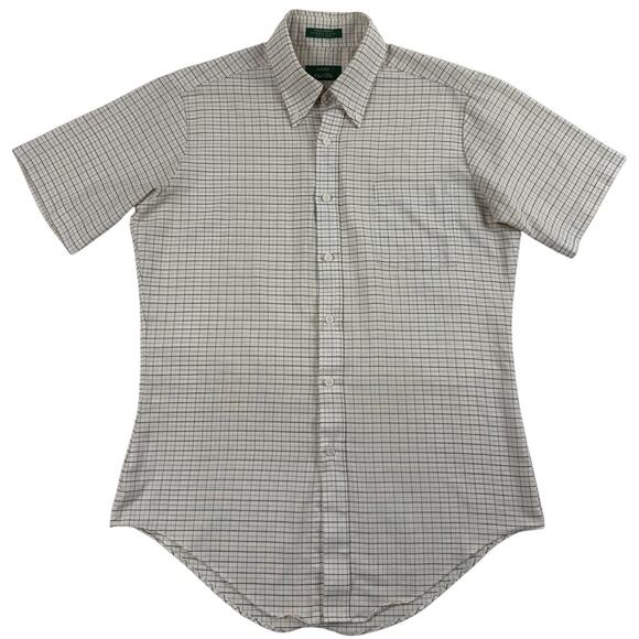 Vintage 70s Sears Perma-Prest 15-1/2" Regular Cut White Brown Office Dress Shirt - Picture 1 of 7